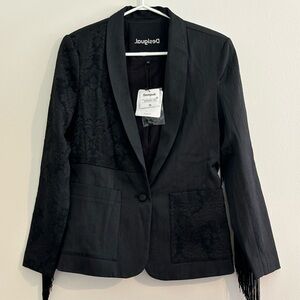 NWT Desigual black fringe blazer